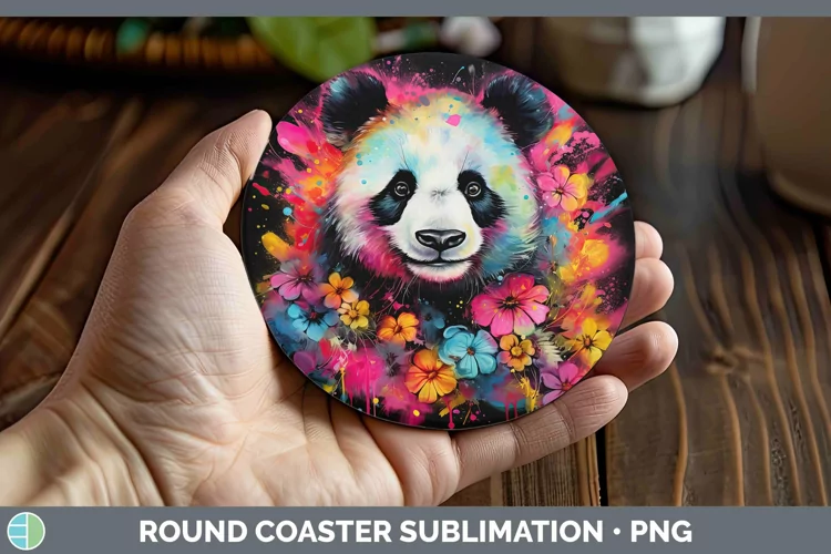 Neon Panda Round Coaster Sublimation Coaster Designs