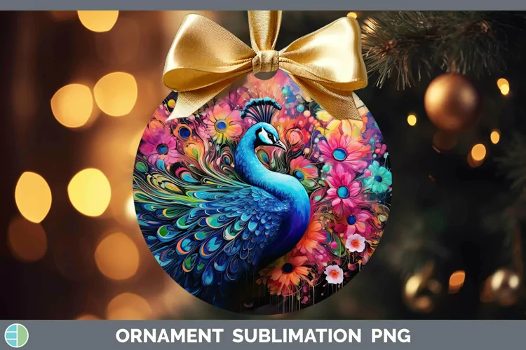 Neon Peacock Ornament Sublimation Bauble Designs