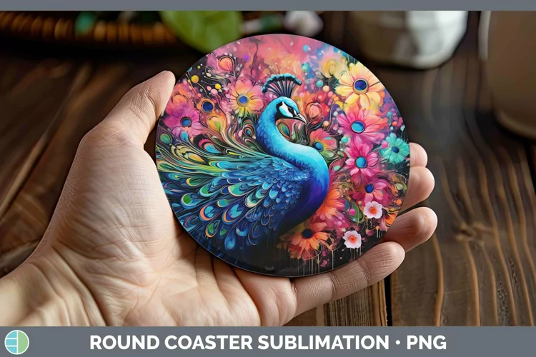 Neon Peacock Round Coaster Sublimation Coaster Designs