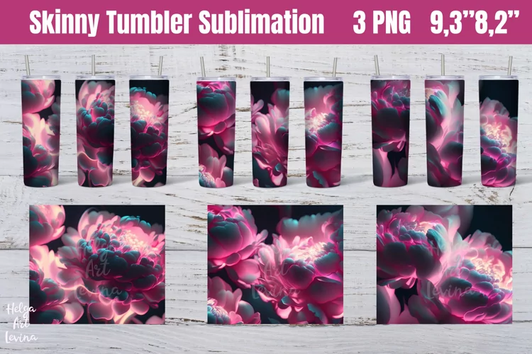 20oz Skinny Tumbler Sublimation. Neon peonies