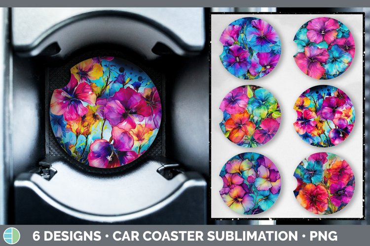 Neon Petunia Flowers Car Coaster | Bundle Coaster Designs