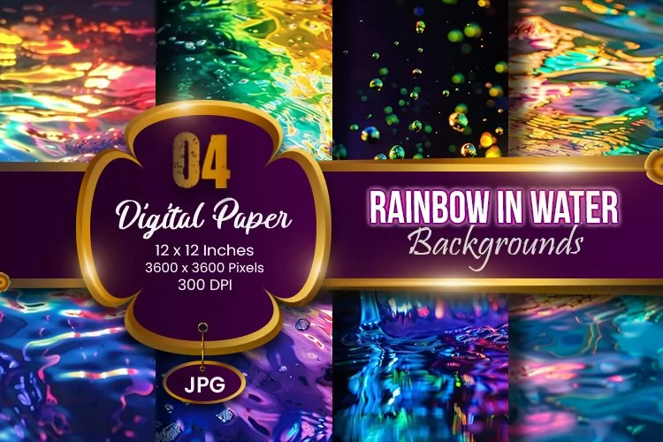 Neon Rainbow Colors In Water Digital Paper | Neon Light