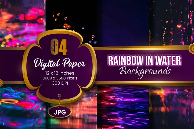 Neon Rainbow Colors In Water Digital Paper | Neon Light