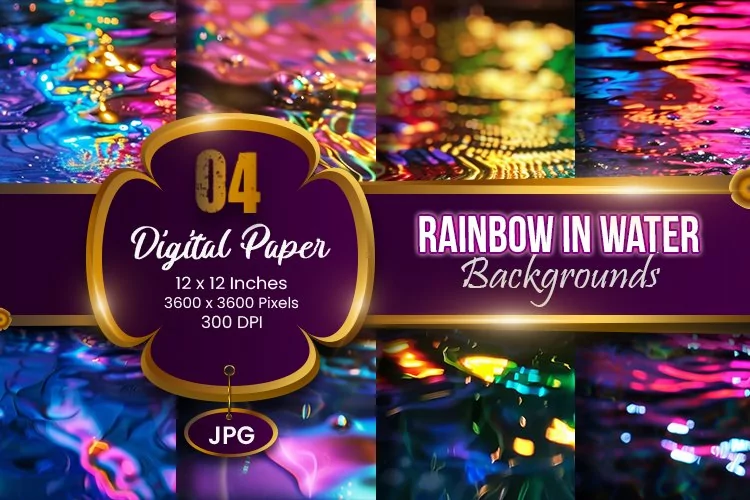 Neon Rainbow Colors In Water Digital Paper | Neon Light