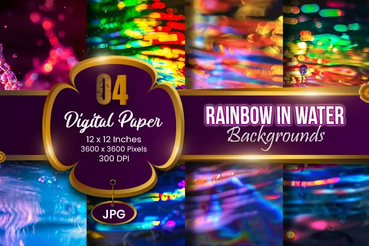 Neon Rainbow Colors In Water Digital Paper | Neon Light