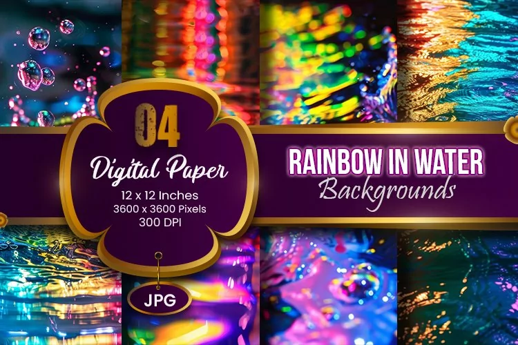 Neon Rainbow Colors In Water Digital Paper | Neon Light