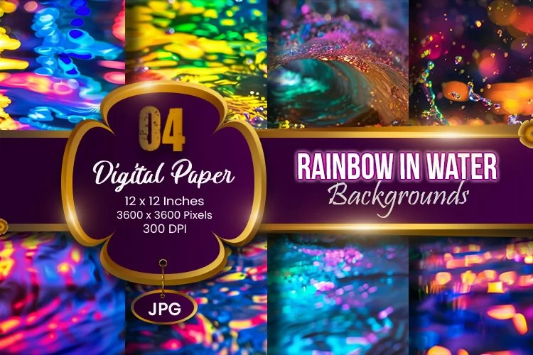Neon Rainbow Colors In Water Digital Paper | Neon Light