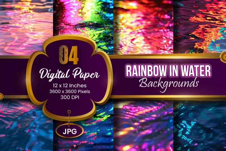 Neon Rainbow Colors In Water Digital Paper | Neon Light