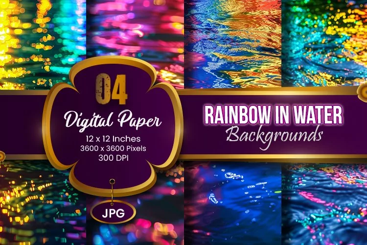 Neon Rainbow Colors In Water Digital Paper | Neon Light