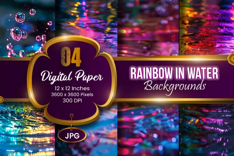 Neon Rainbow Colors In Water Digital Paper | Neon Light