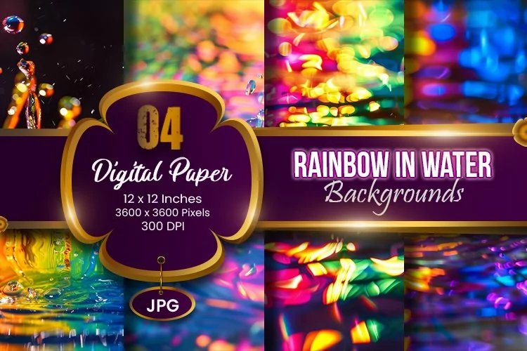 Neon Rainbow Colors In Water Digital Paper | Neon Light