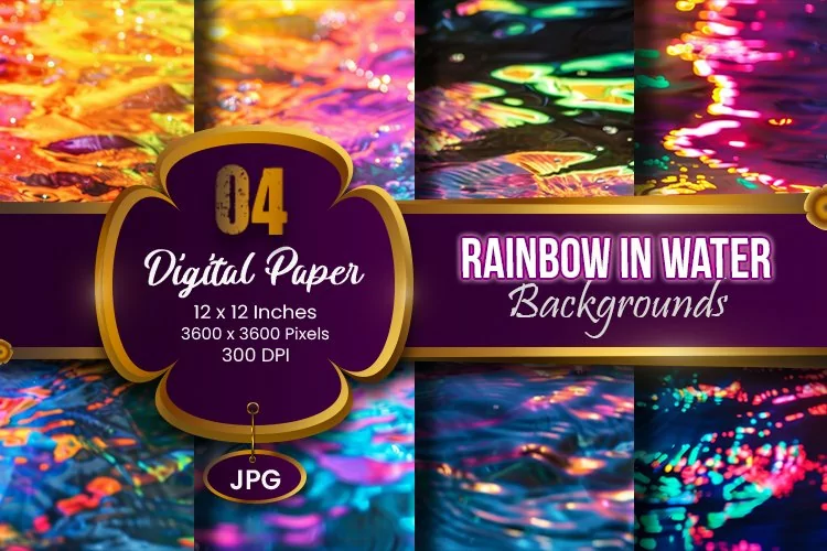 Neon Rainbow Colors In Water Digital Paper | Neon Light
