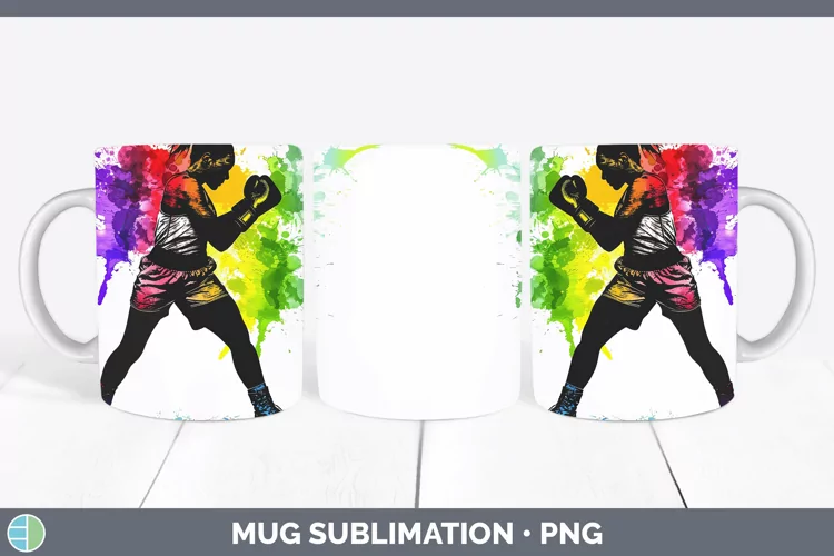 Neon Rainbow Female Boxer Mug Wrap Sublimation Coffee Cup De