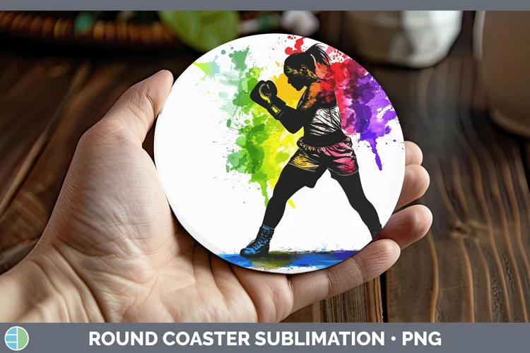 Neon Rainbow Female Boxer Round Coaster Sublimation Coaster