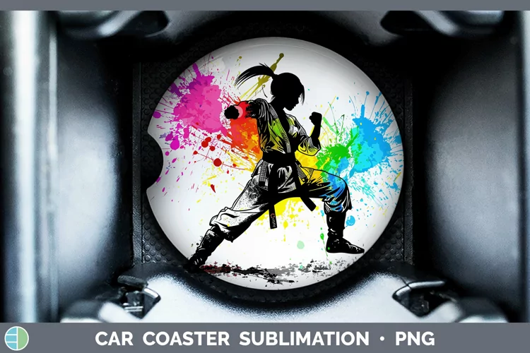 Neon Rainbow Female Martial Artist Car Coaster Sublimation C