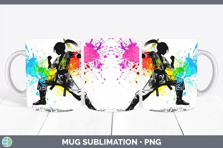 Neon Rainbow Female Martial Artist Mug Wrap Sublimation Coff