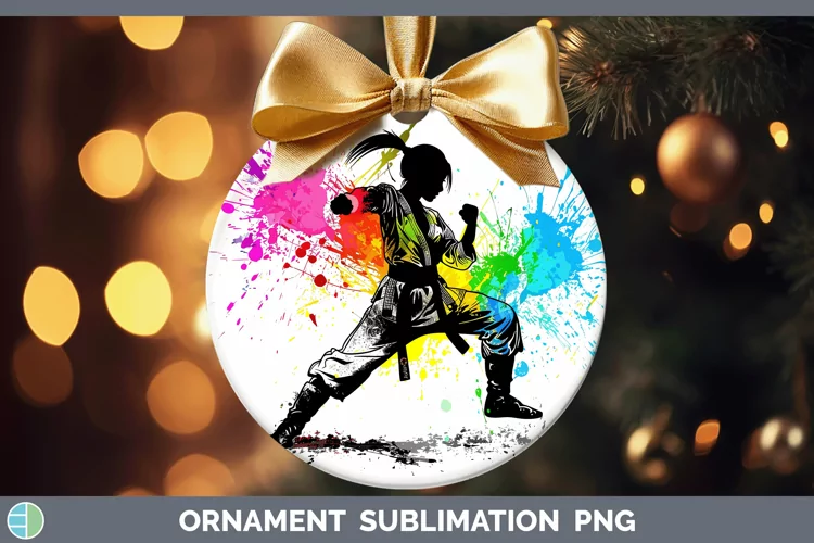 Neon Rainbow Female Martial Artist Ornament Sublimation Baub