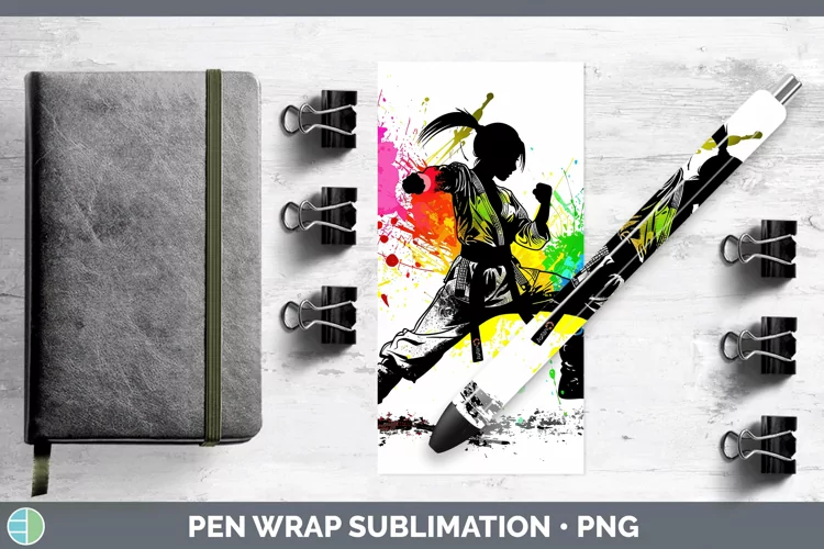 Neon Rainbow Female Martial Artist Pen Wrap Sublimation Epox