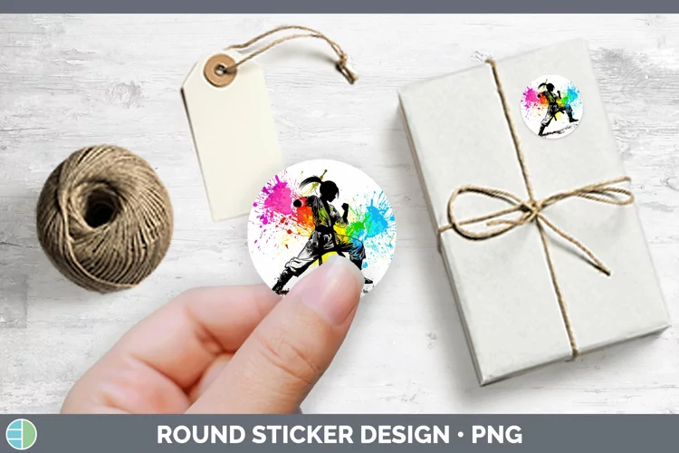 Neon Rainbow Female Martial Artist Stickers | Round Labels D