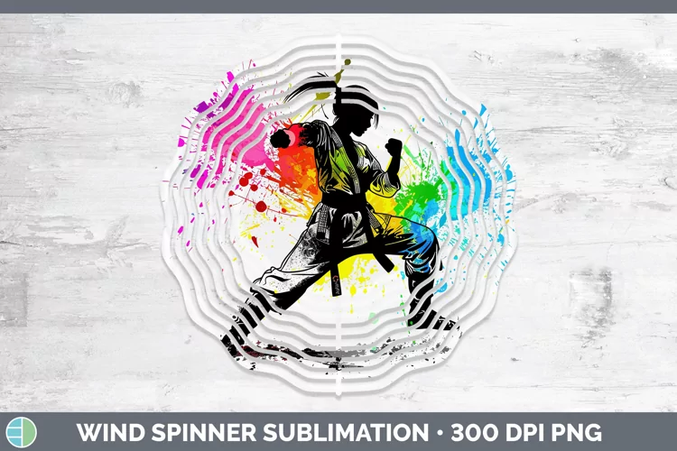 Neon Rainbow Female Martial Artist Wind Spinner Sublimation