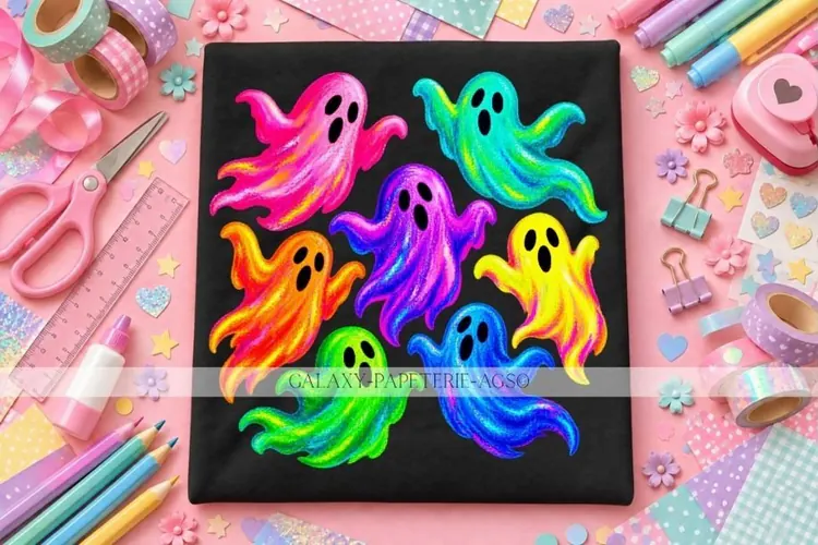 Colorful Ghosts Halloween, PNG, Kids Halloween