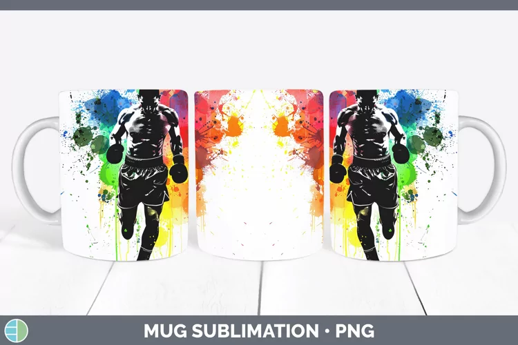 Neon Rainbow Male Boxer Mug Wrap Sublimation Coffee Cup Desi