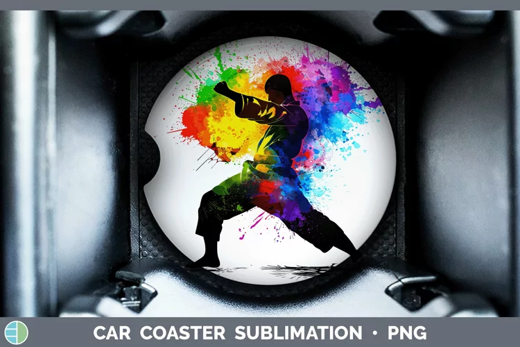Neon Rainbow Male Martial Artist Car Coaster Sublimation Coa