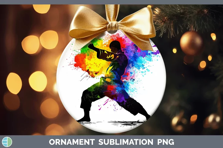 Neon Rainbow Male Martial Artist Ornament Sublimation Bauble
