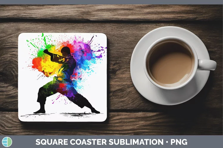 Neon Rainbow Male Martial Artist Square Coaster Sublimation