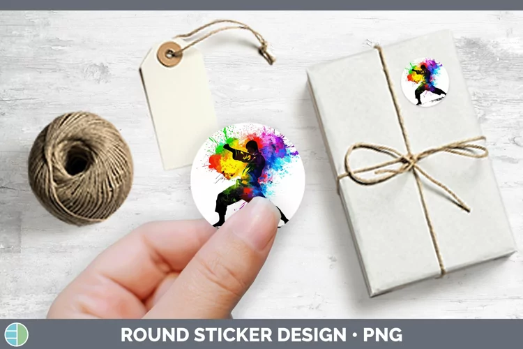 Neon Rainbow Male Martial Artist Stickers | Round Labels Des