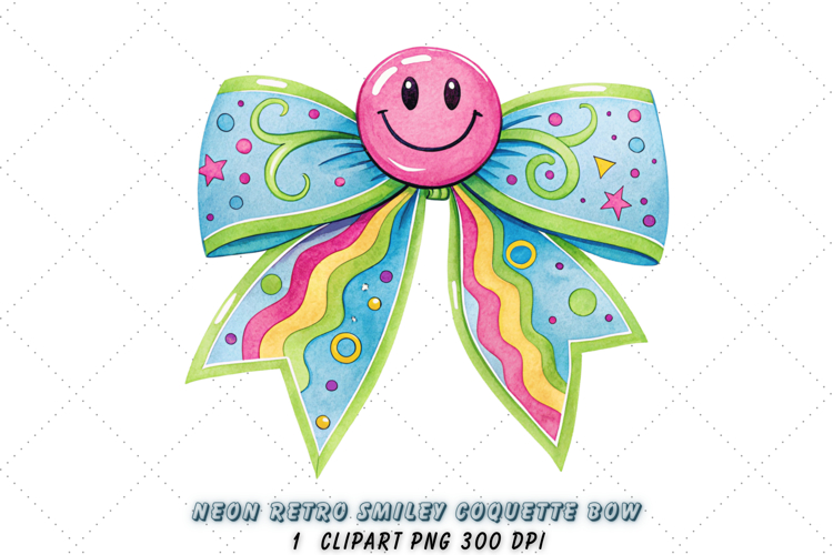 Neon Retro Smiley Coquette Bow Clipart