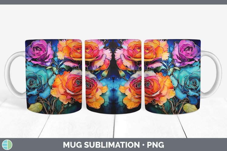 Neon Rose Mug Wrap Sublimation Coffee Cup Designs