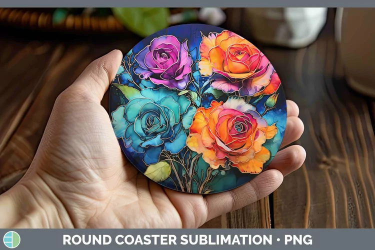 Neon Rose Round Coaster Sublimation Coaster Designs