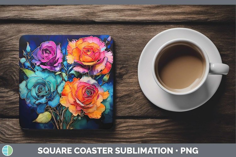 Neon Rose Square Coaster Sublimation Coaster Designs