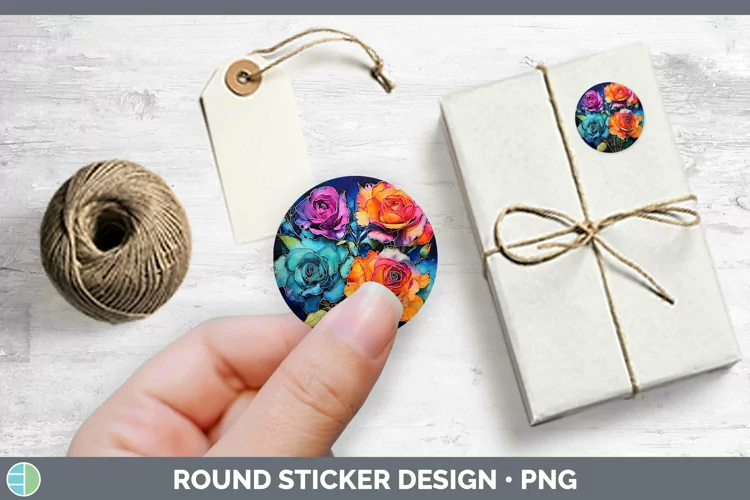 Neon Rose Stickers | Round Labels Designs