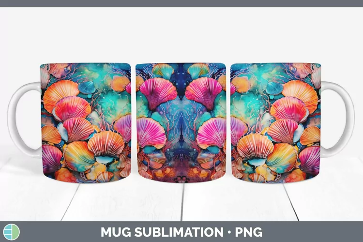 Neon Seashell Mug Wrap Sublimation Coffee Cup Designs
