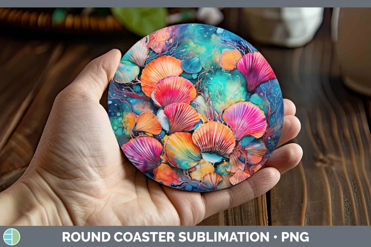 Neon Seashell Round Coaster Sublimation Coaster Designs