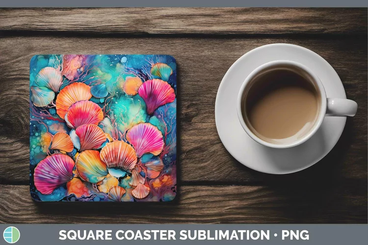 Neon Seashell Square Coaster Sublimation Coaster Designs