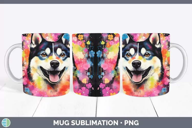 Neon Shiba Inu Mug Wrap Sublimation Coffee Cup Designs