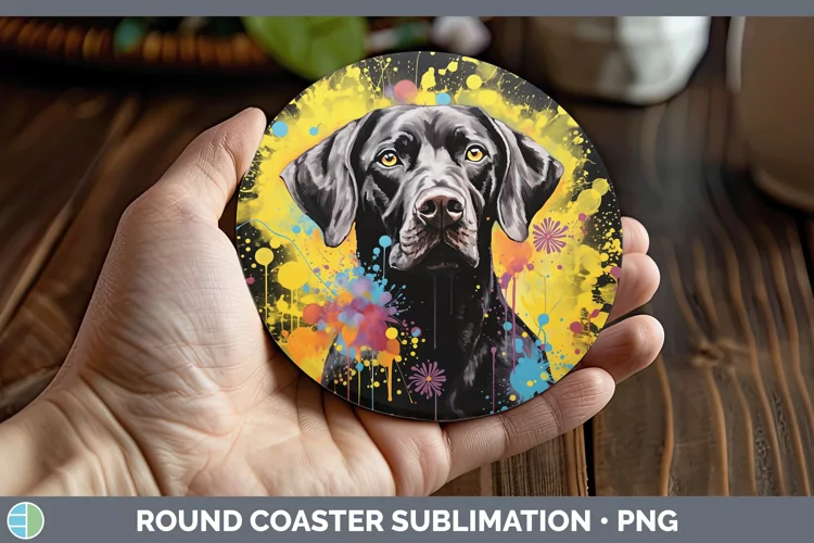Neon Shorthaired Pointer Round Coaster Sublimation Coaster D
