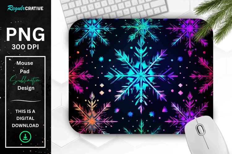 Neon Snowflake Pattern Mouse Pad example image 1