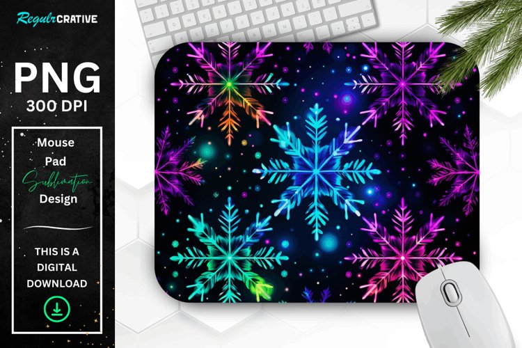 Neon Snowflake Pattern Mouse Pad