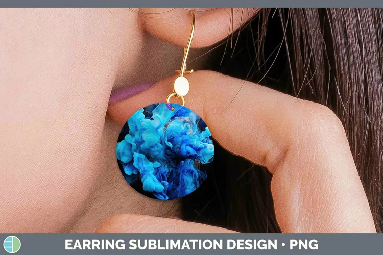 Neon Splash Blue Round Earrings Sublimation Earrings Designs