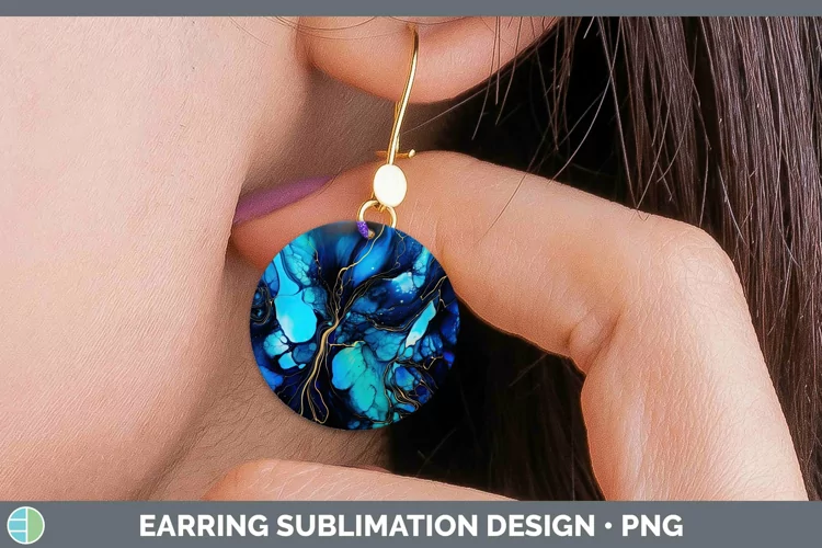 Neon Splash Blue Round Earrings Sublimation Earrings Designs