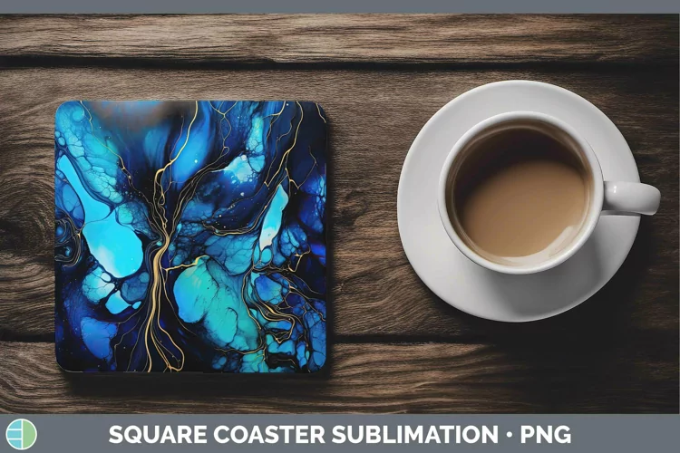 Neon Splash Blue Square Coaster Sublimation Coaster Designs