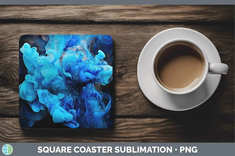 Neon Splash Blue Square Coaster Sublimation Coaster Designs