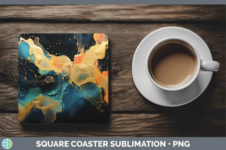 Neon Splash Gold Square Coaster Sublimation Coaster Designs