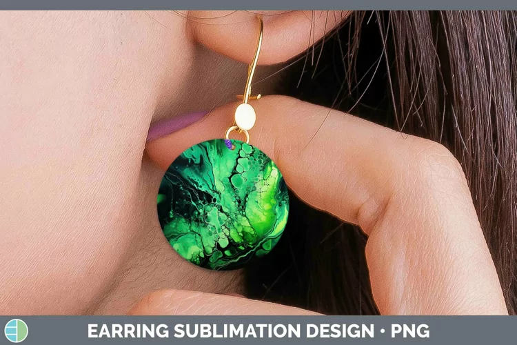 Neon Splash Green Round Earrings Sublimation Earrings Design