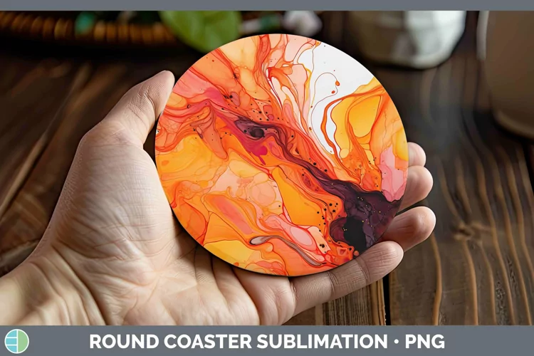 Neon Splash Orange Round Coaster Sublimation Coaster Designs