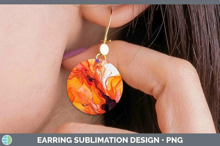 Neon Splash Orange Round Earrings Sublimation Earrings Desig